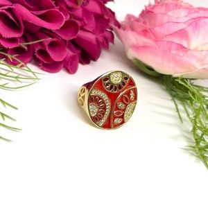 NEW⚜️SUNBURST Enameled Floral Artistic Design Cocktail Ring